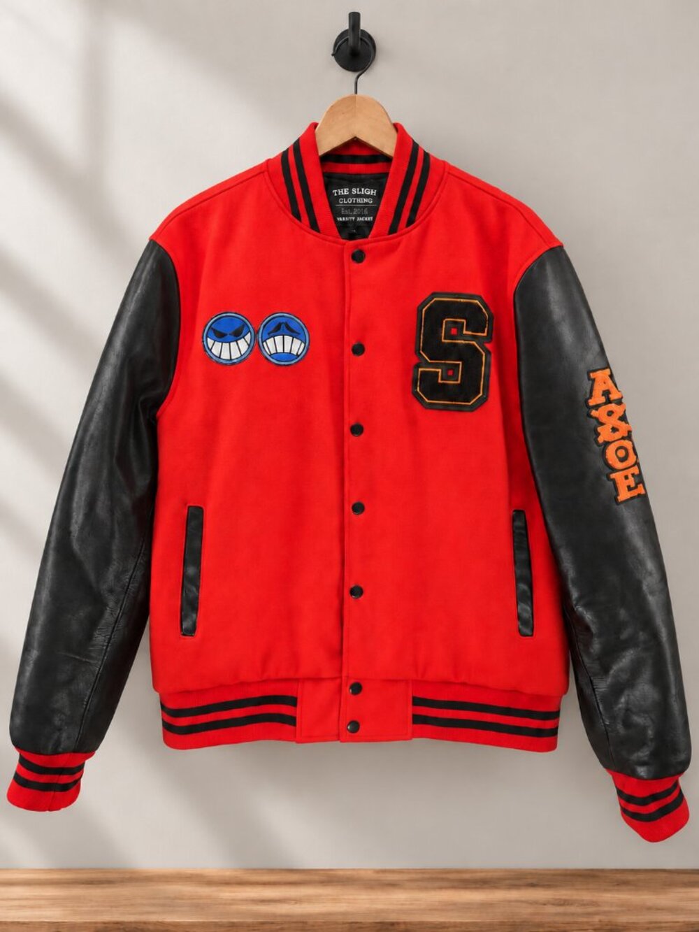 One Piece Anime, Portgas D. Ace Varsity Jacket, Red & Black, Men's Size L